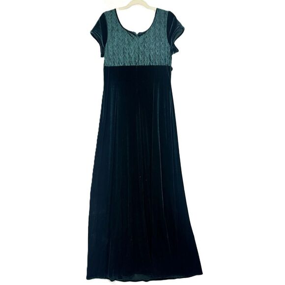 Papell Boutique Evening Velvet Maxi Dress Size 16 Emerald Green Formal Stretch - Picture 2 of 6